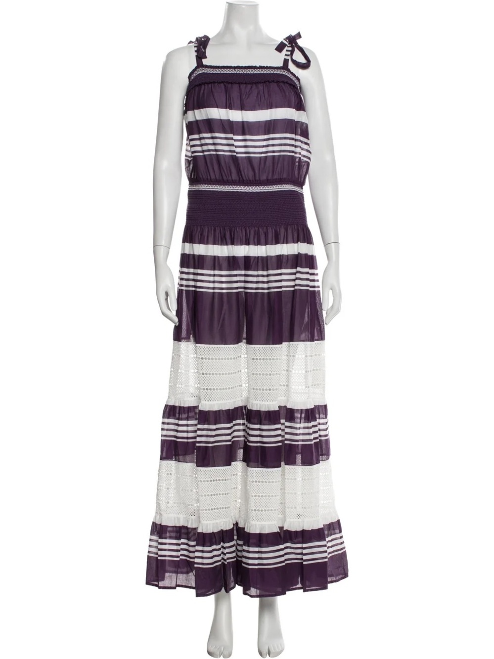 NWT Tory Burch Purple and White Striped Tiered Maxi Dress